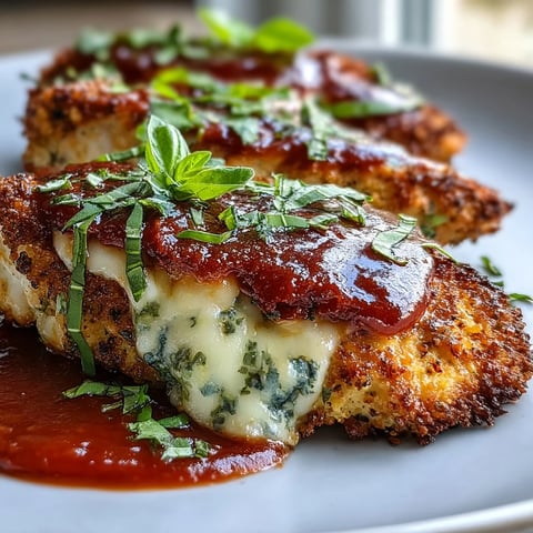 Freshly baked Keto Baked Chicken Parmesan with golden, crispy almond flour crust and bubbling mozzarella.