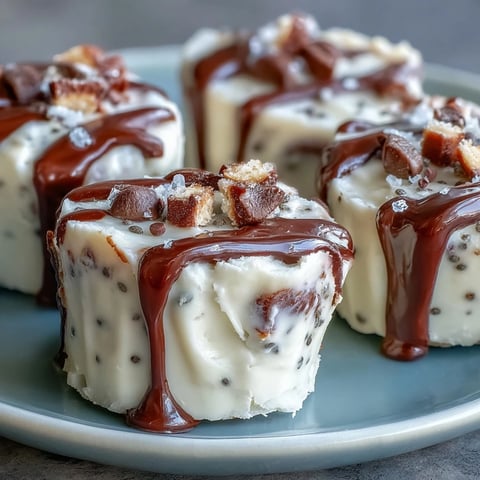 Creamy Greek yogurt and peanut butter bites, frozen and topped with chocolate chips for a protein-packed snack.  