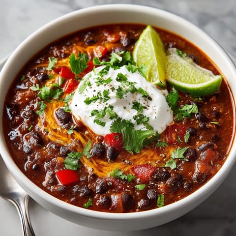 This vibrant Smoky Pumpkin Black Bean Chili simmers, a rich, warming bowl, perfect for fall.