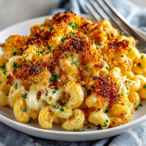 A comforting bowl of Cozy Fall Butternut Squash Mac and Cheese, topped with crispy breadcrumbs.