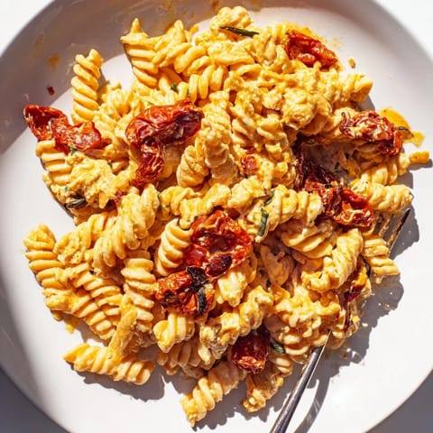 A delightful baked feta pasta 2.0 with bursting tomatoes and rich flavors.  