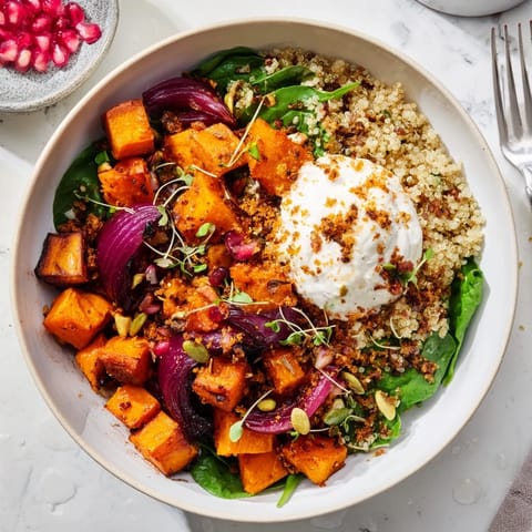 Comforting spiced winter bowls filled with quinoa, roasted veggies, and vibrant garnishes.  