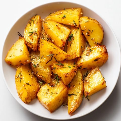 Crispy edges and soft insides showcase these Quick Rosemary Roast Potato Wedges, ready to serve hot.