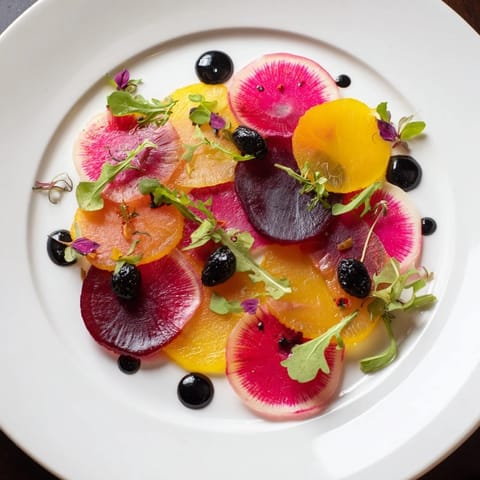 A visually stunning Shadow Play, featuring a dramatic arrangement of colorful vegetables and olives.