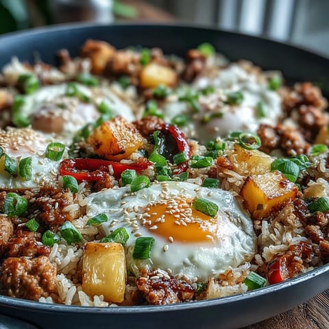 Diced red and green bell peppers add crunch to the Korean-inspired dish.