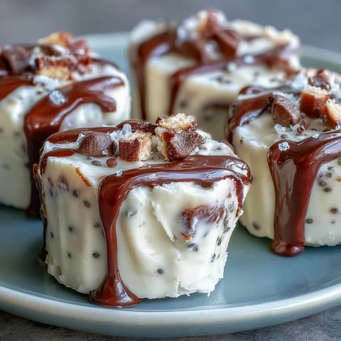 Creamy Greek yogurt and peanut butter bites, frozen and topped with chocolate chips for a protein-packed snack.  
