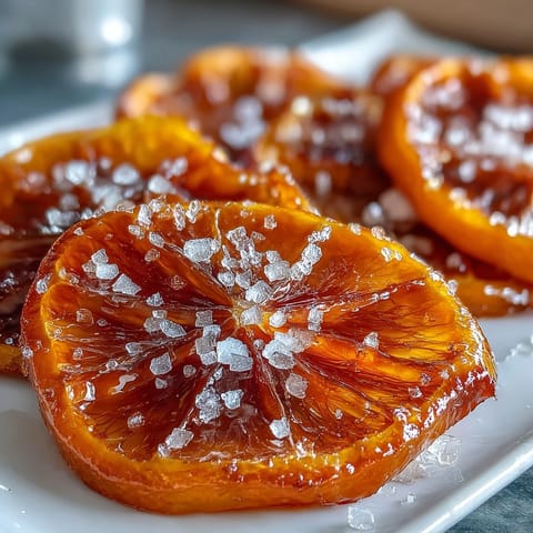 Candied orange slices for cocktail garnish, glossy and sweet, perfect for Valentine's drinks or desserts.