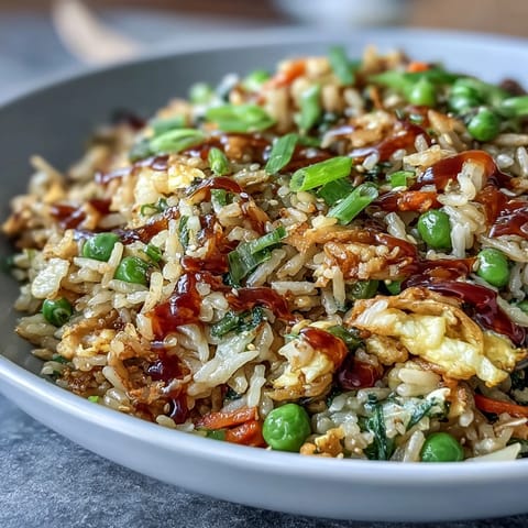 Colorful veggie-packed fried rice with spring peas and carrots, a healthy Asian-inspired main or side dish.  