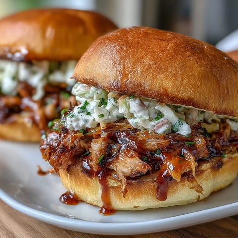 Juicy pulled pork sliders with tangy barbecue sauce and crunchy coleslaw on soft slider buns, perfect for a baby shower celebration.  