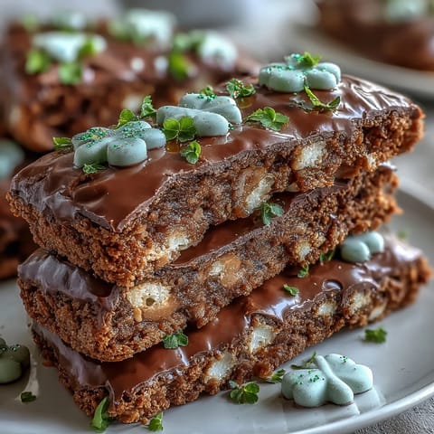 Festive Lucky Clover St. Patrick's Day cookie bars with green sprinkles and chocolate chips.