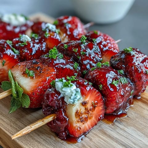 Festive Fourth of July fruit skewers with strawberries, bananas, and blueberries arranged in patriotic colors.