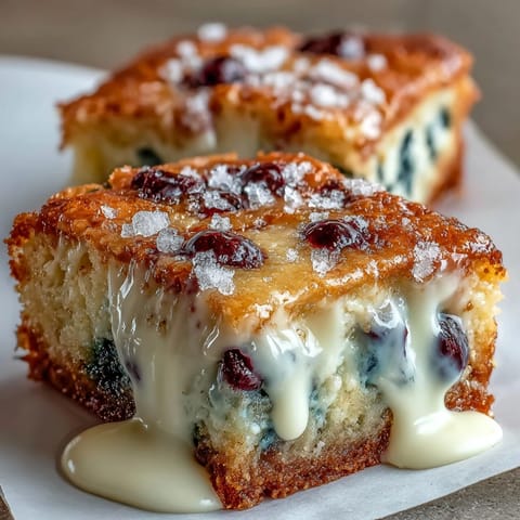 White chocolate lemon blueberry blondies with bursts of tangy citrus and sweet berries, baked until golden and chewy for a perfect spring dessert.