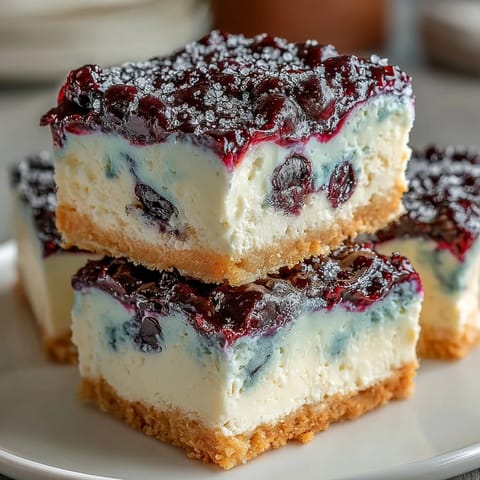 No-Bake Lemon Blueberry Cheesecake Bars: creamy, vibrant swirls with a buttery graham cracker crust.