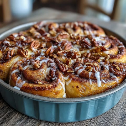 Golden brown Peach Cobbler Cinnamon Roll Casserole bubbling with sweet, tender peaches.