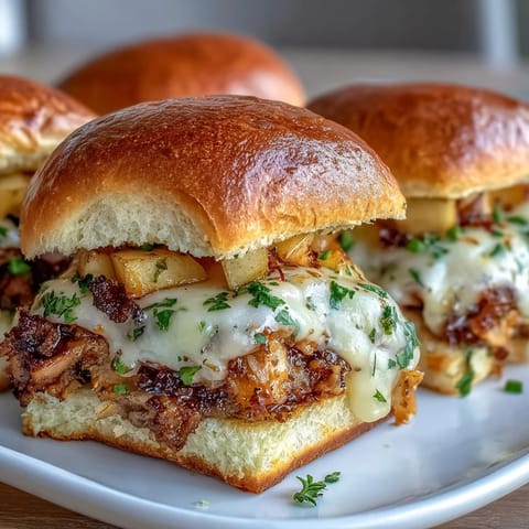 Golden Apple Cheddar Turkey Melt Sliders with melted cheese and crisp apples.