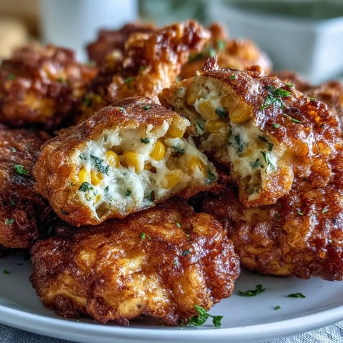 Delicious Corn Chicken Lunchbox Fritters, bursting with corn and chicken, ready to serve.
