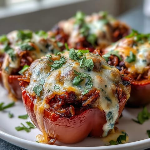 Colorful bell pepper taco rice cups topped with melted cheese.