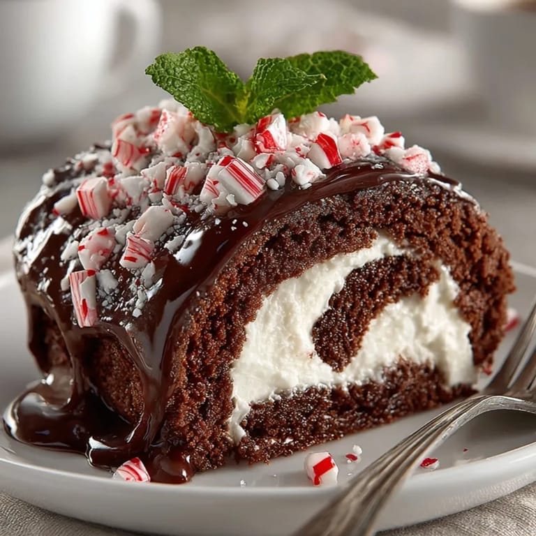 This incredible Peppermint Crunch Yule Log Cake features a rich chocolate sponge and creamy peppermint filling.
