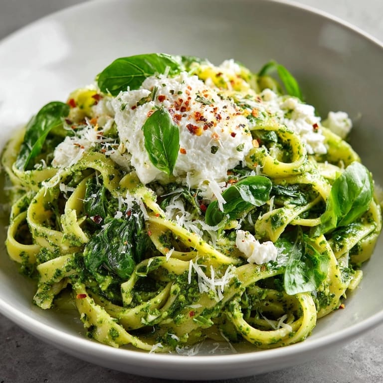 Spinach-infused Ghoulish Green Pasta with Pesto Swirl, with creamy ricotta swirls for a ghostly effect.