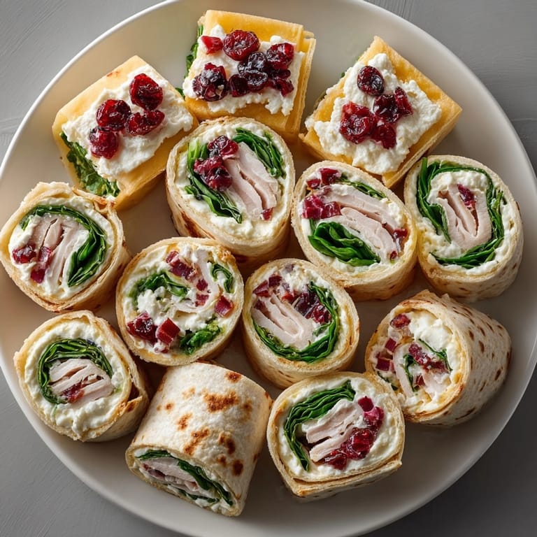 Get ready to enjoy some festive Holiday Party Pinwheel Wraps with Cranberry, sliced and ready to impress guests this holiday season.