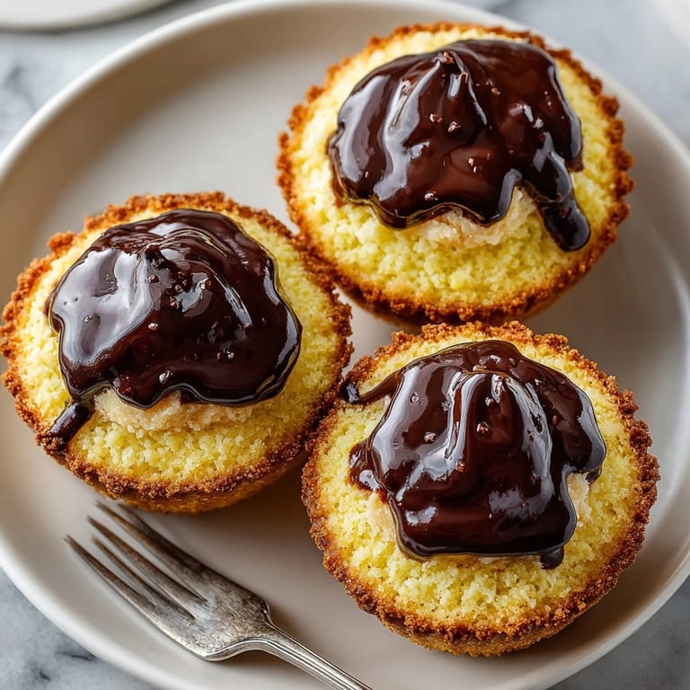 Moist yellow Boston Cream Pie Cupcakes filled with vanilla custard and topped with decadent ganache.