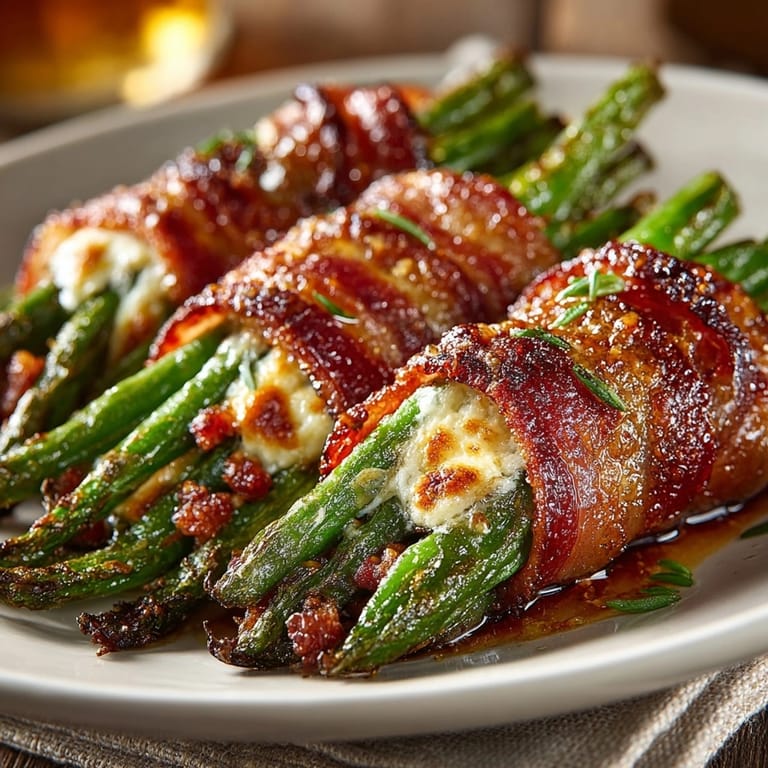 Imagine tasting smoky, cheesy Cheesy Bacon-Wrapped Green Bean Bundles, perfect baked side dish.