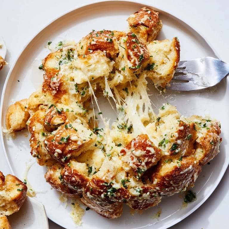 Buttery Garlic Parmesan Monkey Bread, a cheesy and delicious party appetizer served hot.