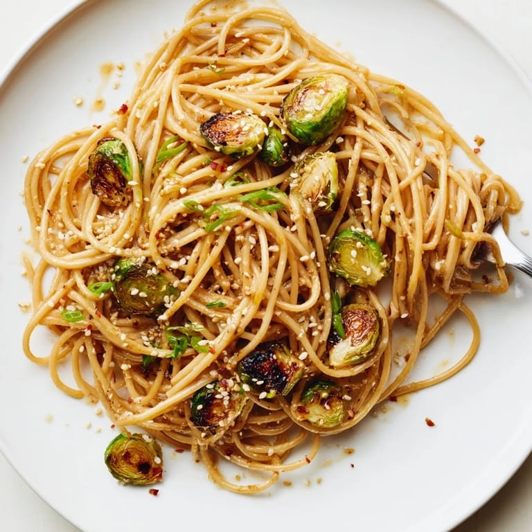 Deliciously sweet and savory Maple-Soy Roasted Brussels Sprouts Pasta, perfect for any dinner.