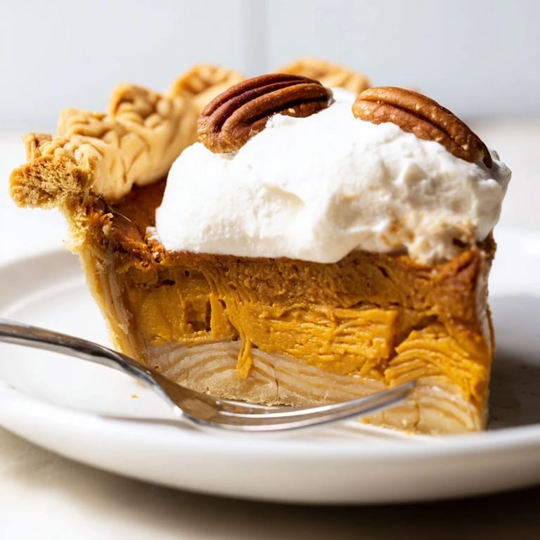 Golden-brown Thanksgiving Sweet Potato Miso Pie on a rustic wooden table setting.