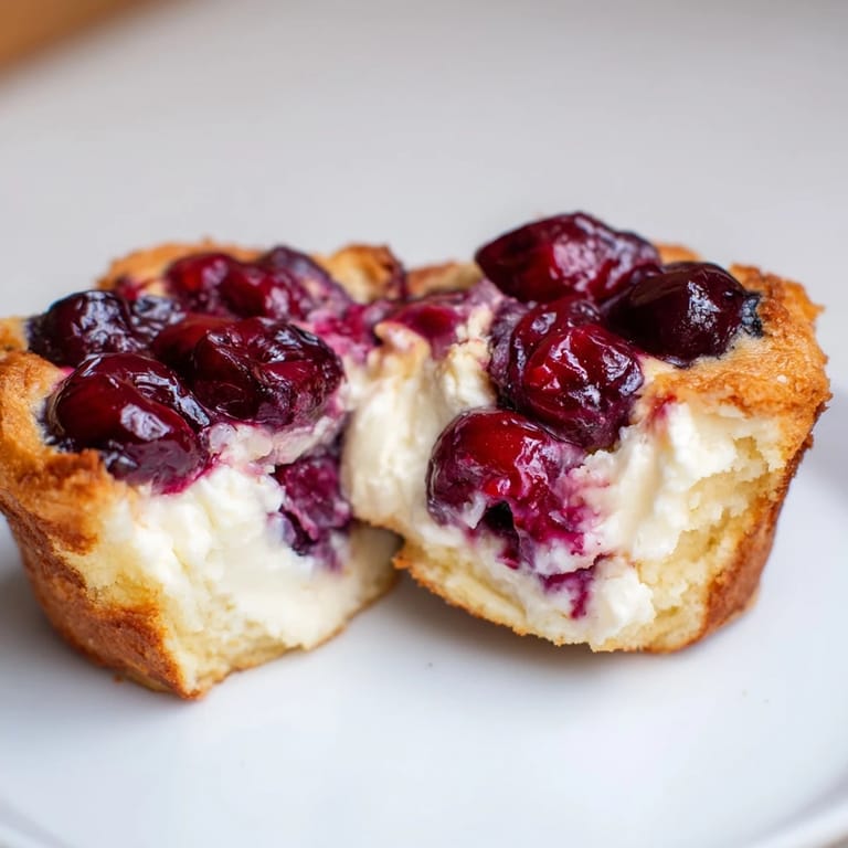 A vibrant slice of cherry cheesecake muffin pie ready to delight your taste buds.  