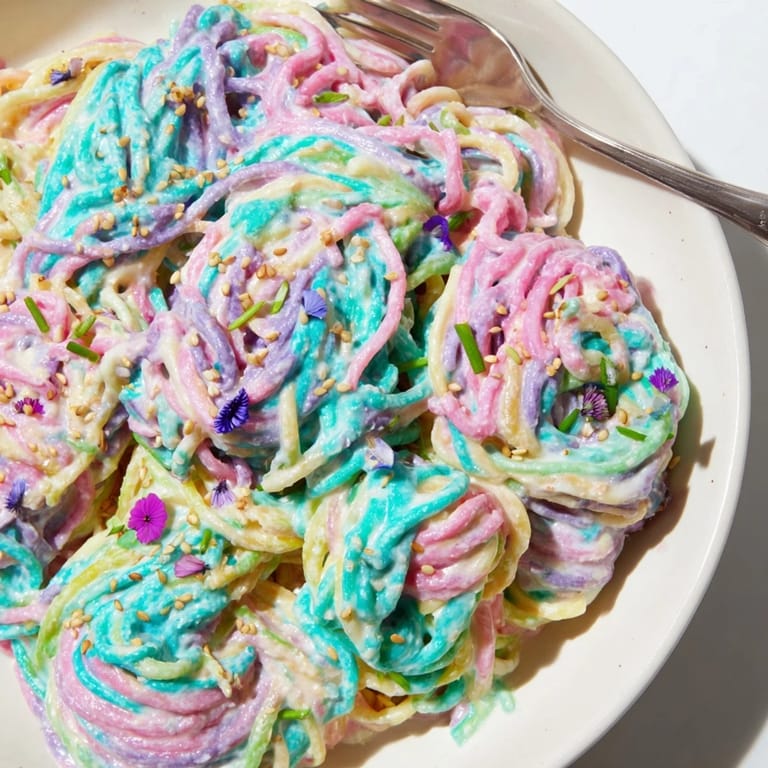 Whimsical Neon Noodle Cloud, a colorful, creamy delight that excites both kids and adults alike.