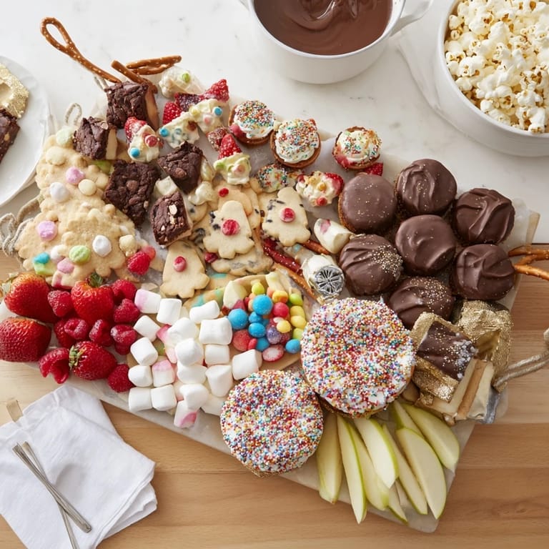A vibrant assortment of themed snacks, cookies, and chocolates on a serving platter.