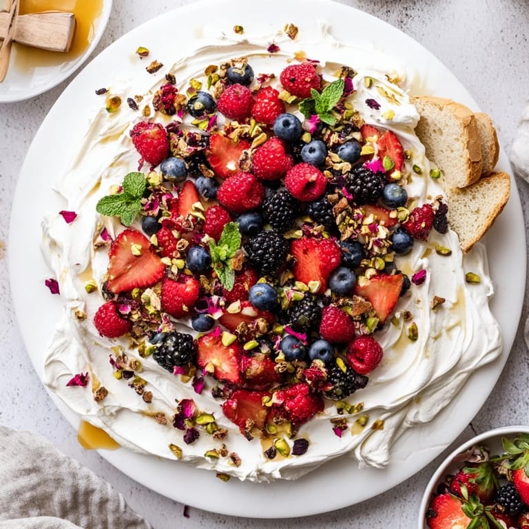 Elegant Butter Board Dessert served with toasted bread, adorned with vibrant berries.