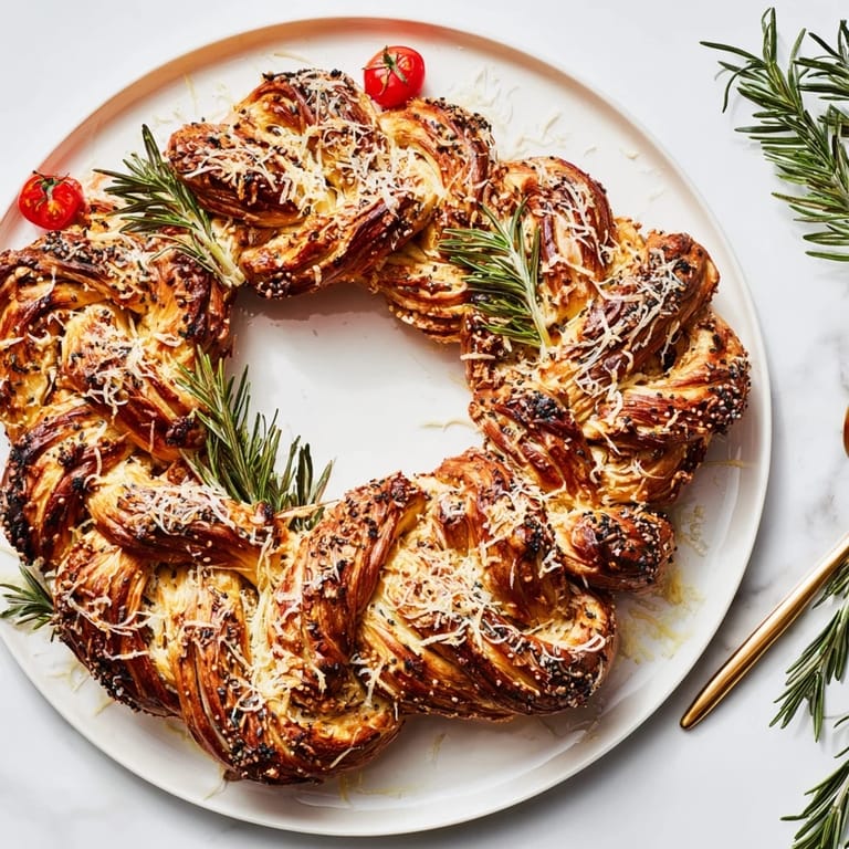 Close-up of a warm, inviting Budget Holiday Pretzel Wreath, a delicious holiday appetizer.