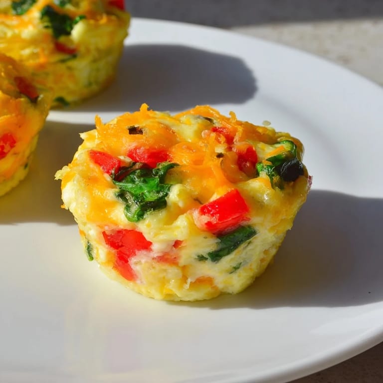 A close-up of fully baked Easy Christmas Morning Egg Muffins, showcasing a savory, colorful breakfast.