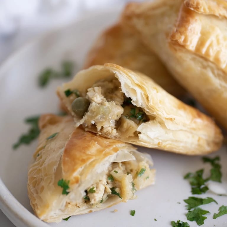 Homemade Chicken Piccata Mini Hand Pies: Flaky pastry puffs housing flavorful Italian-American goodness.