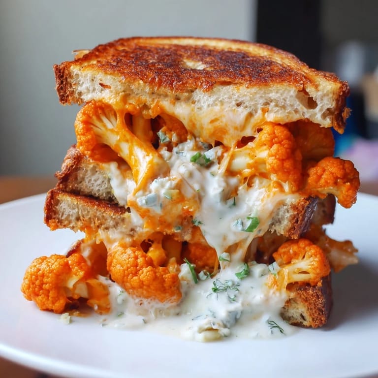 Imagine the crispy, cheesy Buffalo Cauliflower Ranch Grilled Cheese, perfect with a cold beer!