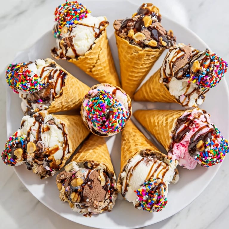 Vibrant photo of a festive ice cream cone grazing board, ready to be enjoyed by all ages.