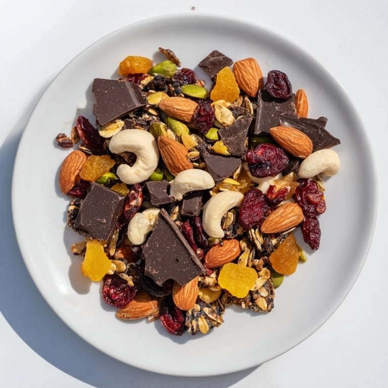 This image shows a bowl of the colorful and crunchy Mountain High Adventure Snack Mix, ready to eat!