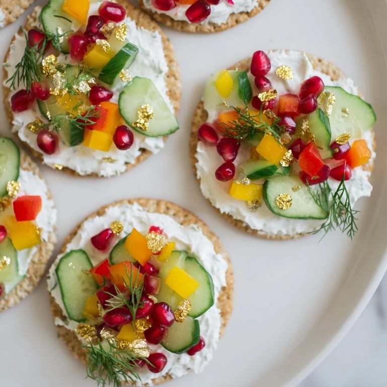 Delicious, bite-sized ornament shaped cracker toppings featuring fresh veggies and a creamy cheese base, ready to enjoy.