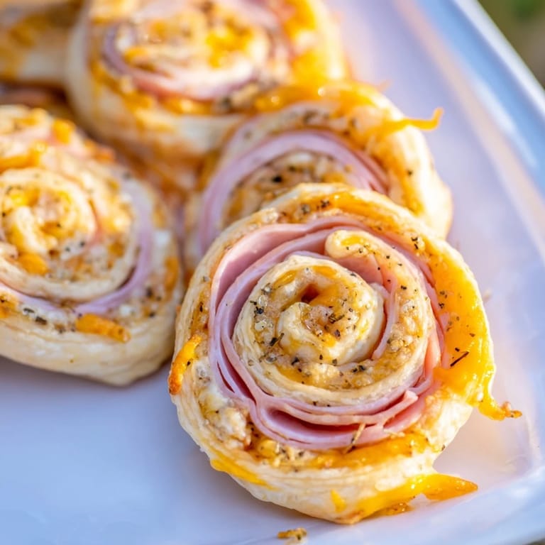 Melted cheese oozes from the center of each Savory Ham and Cheese Pinwheel Roll, a delicious appetizer.