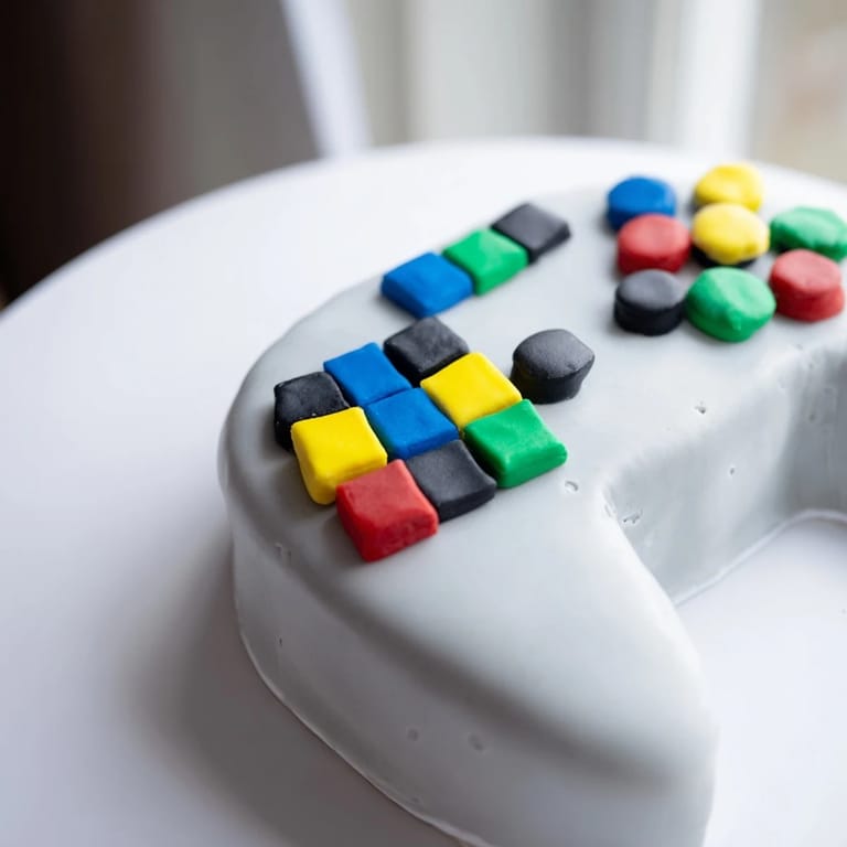 Delicious Pixel Video Game Controller Cake, featuring vibrant fondant buttons and a creamy vanilla flavor.