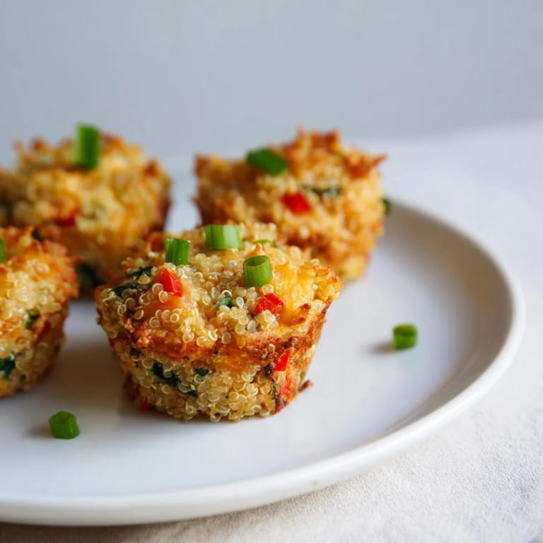 A close-up of cheesy, savory baked cheddar quinoa bites; a hearty, gluten-free snack.