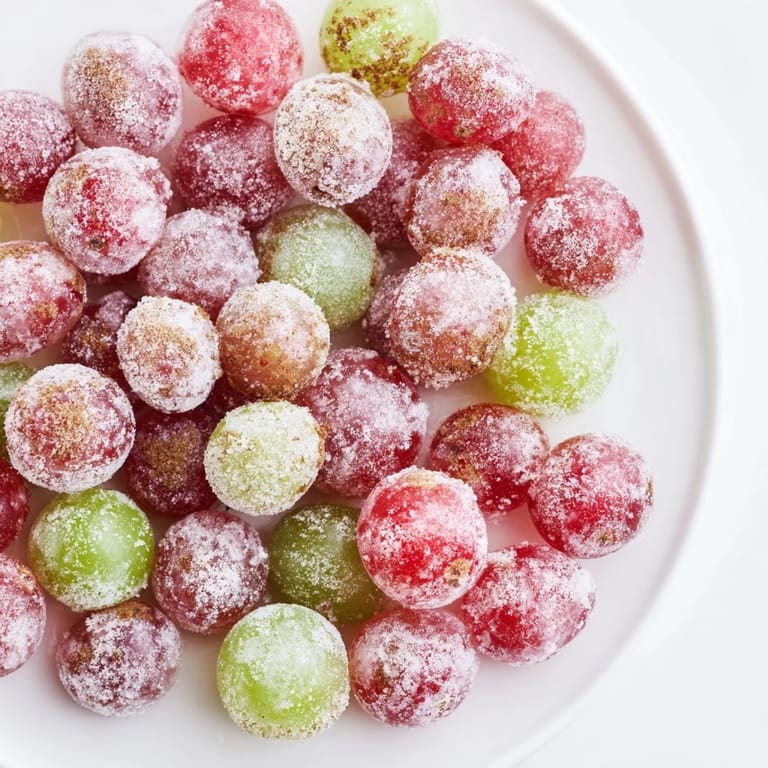 Sweet and frosty frozen grapes, perfect for a vegan snack, shining under the kitchen light.