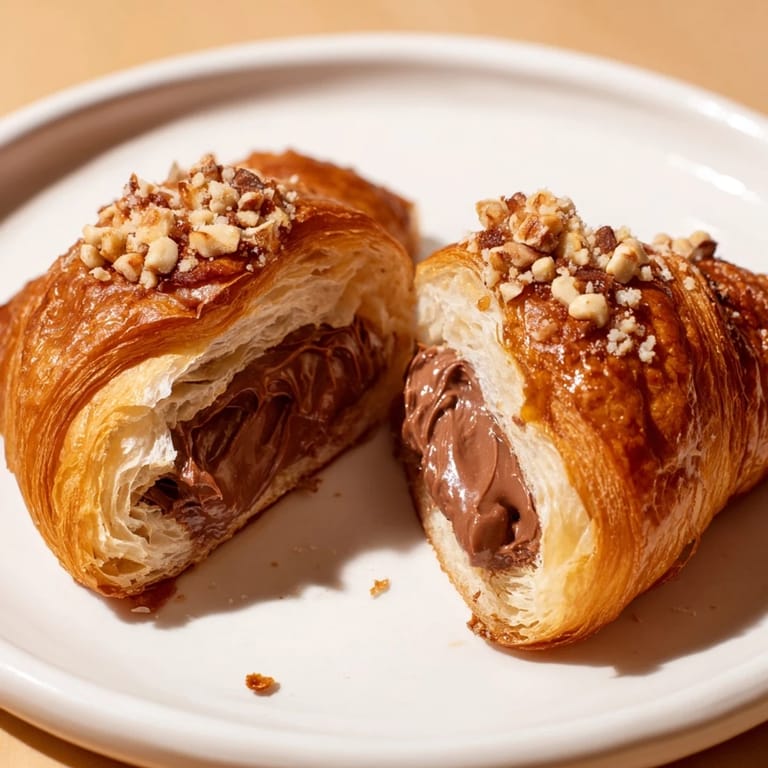 Flaky, golden-brown 3-Ingredient Nutella Croissants with warm, melted Nutella filling, ready to enjoy.