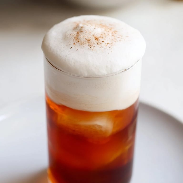 Enjoy a tall, refreshing glass of Iced Chai Tea with Cold Foam, beautifully layered and inviting.