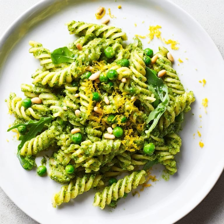 Perfect for picnics, this Spring Green Pesto Pasta Salad mixes al dente pasta with creamy homemade pesto and greens.