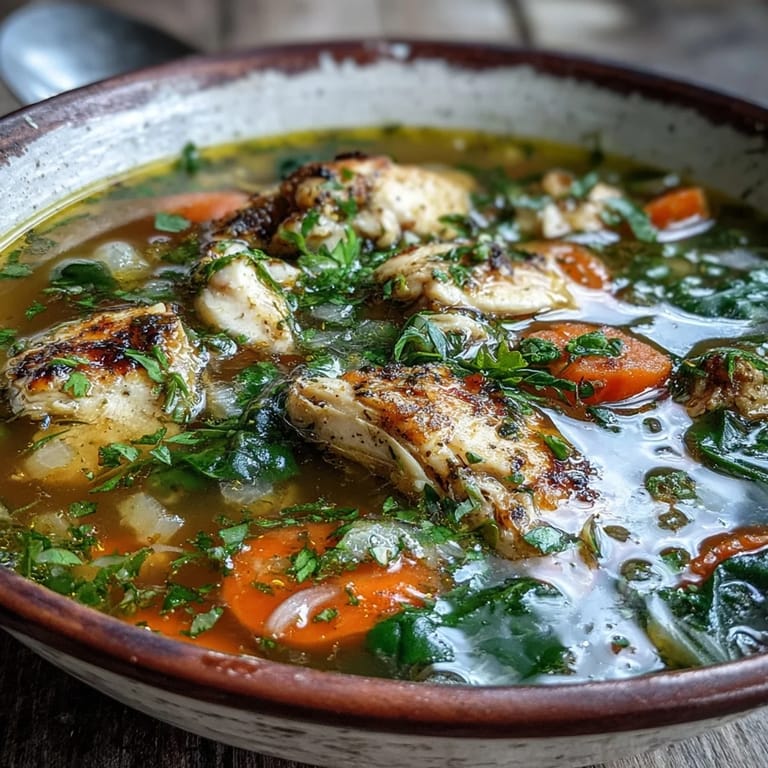 Easy turmeric chicken soup, showcasing tender chicken and vibrant vegetables.