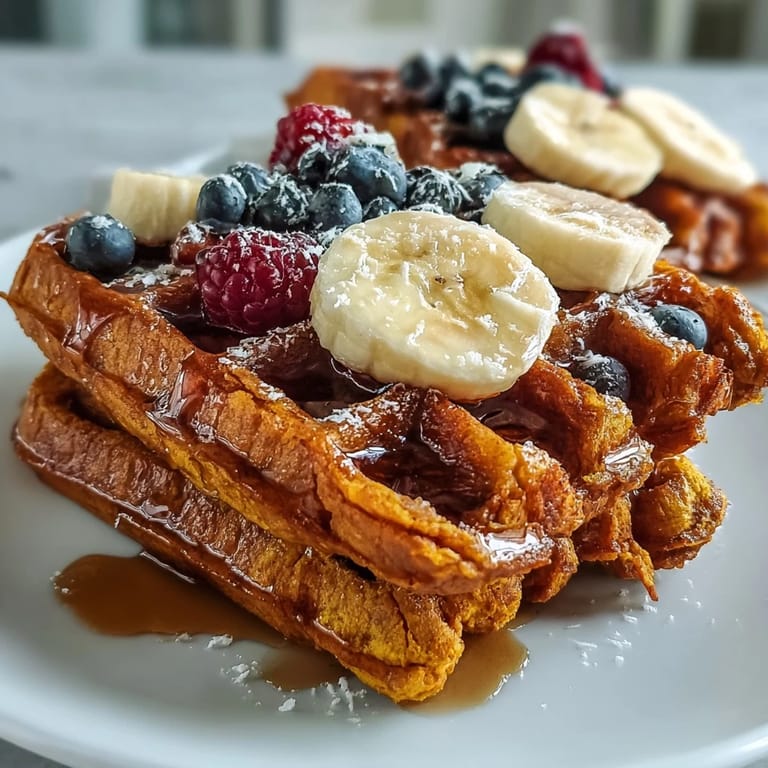 Savor these warm, turmeric-spiced waffles with fresh fruit and syrup.
