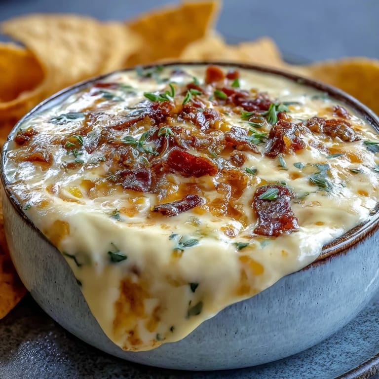 Warm Queso Dip bubbling in a slow cooker, garnished with jalapeños and green onions, surrounded by crunchy tortilla chips for game day.